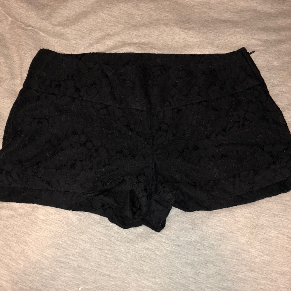 Black Crochet Flower Shorts